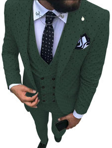 Trajes de puntos verde oscuro <span class=keywords><strong>para</strong></span> hombres 3 piezas (<span class=keywords><strong>chaqueta</strong></span> + Pantalones + chaleco) Casual <span class=keywords><strong>matrimonio</strong></span> novio Blazer esmoquin hombres <span class=keywords><strong>para</strong></span> boda - Product Image 4