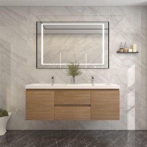 Mobili <span class=keywords><strong>moderni</strong></span> di lusso galleggiante mobile da 60 pollici in legno doppio lavabo in ceramica a specchio con piano di lavoro in marmo - Product Image 1