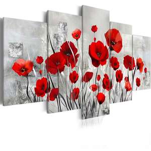 Cuadros de lona estampados para decoración del hogar, pinturas románticas de amapolas para pared, <span class=keywords><strong>pintura</strong></span> de flores, juego de <span class=keywords><strong>pintura</strong></span> con lienzo, 5 uds. - Product Image 2