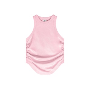 Crop top sans manches froncé - Haut tricoté ajusté à col rond, en coton élasthanne respirant, couleur unie, style streetwear pour le printemps et l'été - Product Image 1
