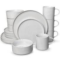 Service de table complet 16 pièces en céramique de style européen et américain, design créatif, luxe léger, assiettes, tasses et bols noirs émaillés