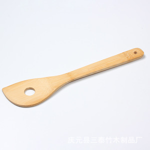 Bamboo Angled Spatula With Round Hole Long Handle For Stir Fry Wok Cooking Kitchen Utensil Non Stick Design - Product Image 2