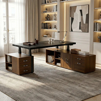 Bureau de direction électrique réglable en hauteur, plateau en ardoise noire, armoires de rangement double face, bureau en noyer pour directeur général