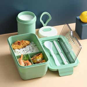 Manufacturer Promotion Plastic Lunch Box BPA-free Lunch Box with Spoon <b>Cup</b> <b>Set</b> 1400ml Food Container Blue Green Red - Product Image 4
