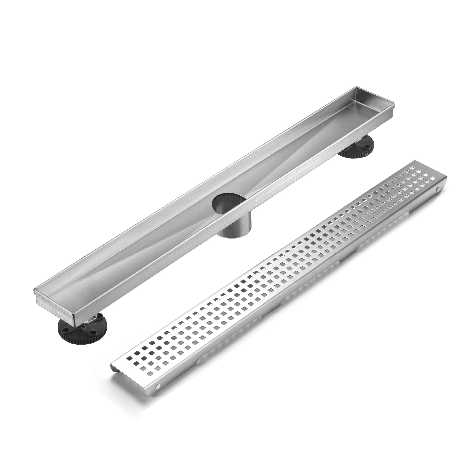 AVSIILE Linear Shower Floor Drain, 30 Inch Brushed Nickel 304 Stainless Steel Bathroom Drains Kit, Rectangular Shower Trench Drain With Reversable Tile-in Pattern Drain Cover & Hair Catcher - View #9