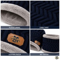 Ensemble bonnet et cache-cou unisexe en tricot torsadé, doublure polaire marine, confortable pour l'hiver, lot de 2 pièces, vente en gros