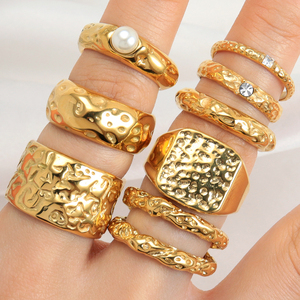 Chic Chunky Kết Cấu 18K Vàng Dày Không Thường Xuyên Khuyên Nhẫn Đồ Trang Sức Thời Trang Cho Phụ Nữ Và Nam Giới Với Kim Cương Giá - Product Image 1