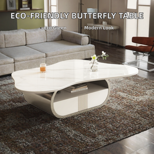 Modern Durable Eco-Friendly Butterfly <b>Coffee</b> <b>Table</b> Sintered Stone Top <b>Oval</b> <b>Storage</b>- Shelf Drawer Stainless Steel Home Furniture - Product Image 2