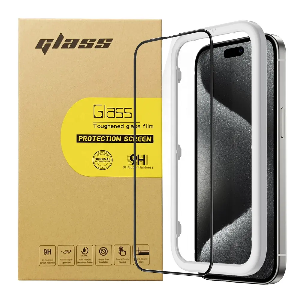 1 Упаковка Шелковый протектор экрана для iPhone 15 Plus 15 Pro HD Закаленное стекло протектор экрана набор с установочным инструментом