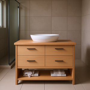 Mueble de Baño de Madera Maciza de 47.2 Pulgadas x 23.6 Pulgadas con Acabado Marrón Claro, con Cajones, Diseño Moderno Minimalista, de Pie - Product Image 2