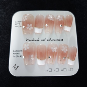 Unghie Finte French Tip, Sfumatura Rosa <span class=keywords><strong>Nude</strong></span>, Unghie Finte Corte Quadrate, Punte per Unghie con Linea Glitterata, Copertura Completa, Alta Qualità, Fatte a Mano - Product Image 3