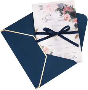 Navy Blue Wedding Cards Designs Baby Shower Invitations Greeting Card with Envelopes Sheets for Bridal Shower Invitation