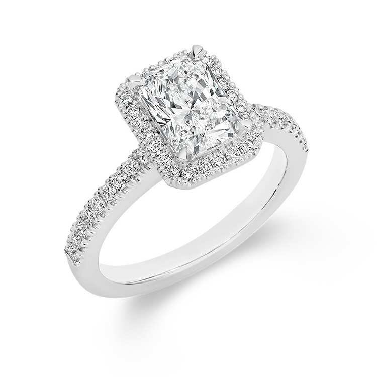 Bague De Fiançailles Or Blanc 14k Avec Diamant Simulé - Taille 2.80 Ct - Personnalisable