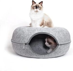 Fabricant de gros Premium chat Tunnel lit feutre matériel intérieur chat Tunnel Peekaboo grotte avec même couleur fermeture éclair détachable - Product Image 2
