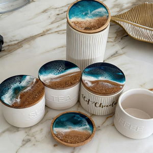Couvercle <span class=keywords><strong>de</strong></span> tasse en bambou écologique personnalisé pour thé et boissons en verre, certifié, conserve <span class=keywords><strong>la</strong></span> chaleur, design vague <span class=keywords><strong>de</strong></span> <span class=keywords><strong>mer</strong></span> en résine - Product Image 2