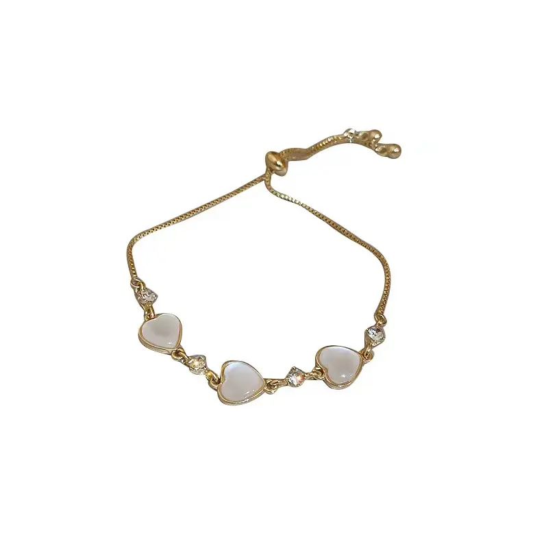 Real gold plating Opal pearl flower Korean ins heart adjustable bracelet light luxury hand accessories