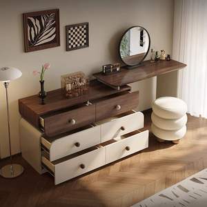 Mesa de tocador extensible moderna de color madera de nogal con cajones para dormitorio - Product Image 4