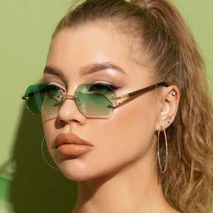 Lunettes de soleil polygonales petites et tendance sans monture avec logo personnalisé, verres dégradés, protection UV400 pour femmes - Product Image 1