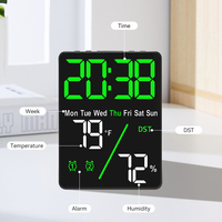 Reloj de Pared Digital LED Multicolor con Cargador de Teléfono, Calendario, Higrómetro, Alarma RGB, Luz de Fondo de Pantalla, para Oficina