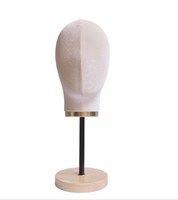 Base en bois de comptoir avec tête de dôme en toile perruque présentoir tête de mannequin en tissu