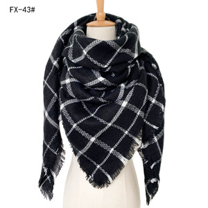 Écharpe carrée en laine à carreaux pour femme, châle chaud d'hiver avec bordure à franges - Product Image 5