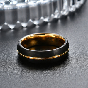 Anillo de Acero de Tungsteno Negro y Dorado de 6 mm, Anillo de Boda Unisex, Diseño Geométrico, Joyería - Product Image 2