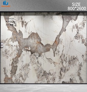 กระเบื้องพอร์ซเลนลายหินอ่อนหรูหราแบบใหม่ ขนาด 800x2600 มม. ผิวเงาขัดมัน 4 ชิ้น ลายต่อเนื่อง สำหรับผนังหลังทีวี - Product Image 6