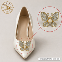 Clip de chaussure papillon en cristal, clips de chaussure en strass dorés pour escarpins, talons, décorations de chaussures de mariée, accessoires de chaussures détachables, OEM