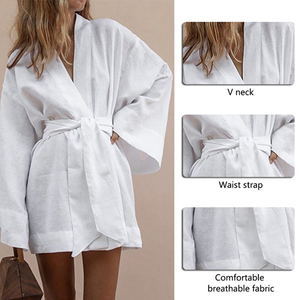 Women's Kimono <strong>Robe</strong> Women's V-neck <strong>Waffle</strong> Cotton Hemp Luxury Wrapped Bathrobe - Product Image 5