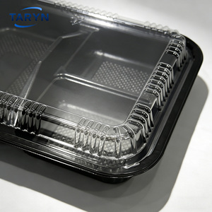 Contenants alimentaires jetables en plastique PS noir à 3 compartiments, intérieur texturé antidérapant, matériau PS de qualité alimentaire - Product Image 3