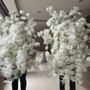 X920 mariage moelleux artificiel vert feuille <span class=keywords><strong>blanc</strong></span> Rose fleur coureur <span class=keywords><strong>Table</strong></span> pièce maîtresse décoration fleur rangée boule coureur - Product Image 1