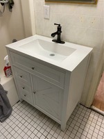 Meuble-lavabo autoportant blanc Shaker, démontable (RTA), direct usine, sans vasque, avec porte coulissante X Barn et 4 tiroirs