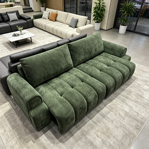 Sofá Cama Cuadrado Moderno de Terciopelo Chenille Verde con Diseño Acolchado y Brazos Enrollados para Sala de Estar - Product Image 6
