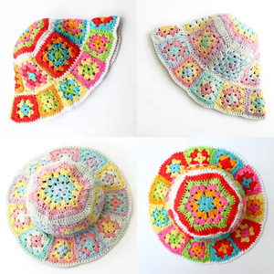 Gorro de cubo de ganchillo fácil para adultos de verano, gorro de algodón cuadrado con estampado de abuela para ropa de playa informal al aire libre - Product Image 4