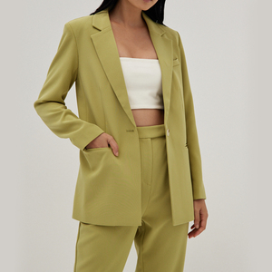 Office Ladies Blazer Trendy abbigliamento donna pantaloni Set abiti estivi Blazer intrecciato servizio OEM tinta unita Set 2 pezzi personalizzato - Product Image 2