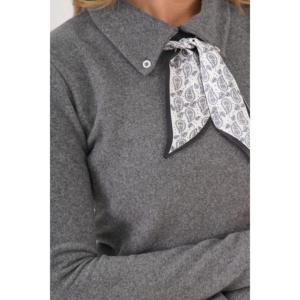 Blusa Antracita para Mujer, Estilo Vintage, Corte Holgado, Tejida en Algodón, con Cuello Tipo Bufanda, Casual-Formal, para Primavera, Verano y Otoño - Product Image 1