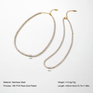 YF3356 Gioielli alla Moda, Collane con Zirconia Cubica, Placcate in <span class=keywords><strong>Oro</strong></span> 18K, Acciaio Inossidabile, Zirconi 5A, Collana Tennis, Collana da Clavicola - Product Image 2