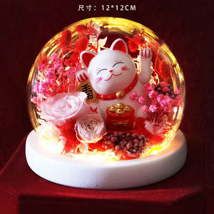 โดมแก้วรูปกุหลาบตลอดกาลพร้อมแมวนำโชคของขวัญวันวาเลนไทน์ตกแต่งคริสต์มาสของตกแต่งโต๊ะทำงาน - Product Image 4