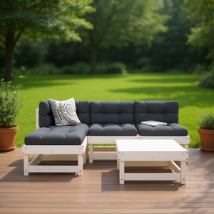 Ensemble de salon de jardin en bois de pin massif blanc, design modulaire, mobilier d'extérieur 4 places - Product Image 2