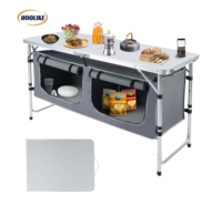 Table pliante d'extérieur avec rangement Table à panneaux composite portable et légère à 3 hauteurs réglables pour barbecue en aluminium