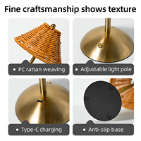 Lampe de table sans fil de luxe en rotin tressé, abat-jour USB à intensité tactile, pour salon, style homestay resort