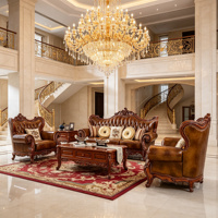 Ensemble de canapés en cuir véritable et bois massif sculpté à la main, style rococo européen de luxe, couleur caramel, chaise longue, meubles de salon