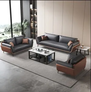 Office sofa tea table combination Italian-style negotiation reception room Company leather three-seat sofa set