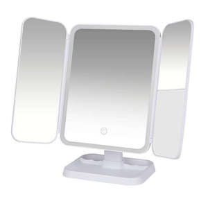 Wholesale <b>Vanity</b> Led Lighted Travel Makeup <b>Mirror</b> Desktop Trifold Magnified With <b>Lights</b> 3 Way Folding - Product Image 2