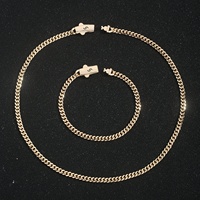 Ensemble collier et bracelet maille cubaine en laiton plaqué or 14 carats, style minimaliste hip-hop, pour hommes et femmes, idéal pour cadeau ou mariage