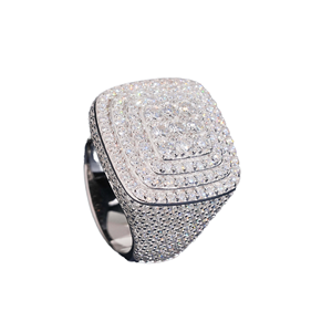 925 Sterling Silver <b>Iced</b> Out Moissanite <b>Ring</b> Round Brilliant Cut Unisex Hip Hop Jewelry for Wedding Party - Product Image 1
