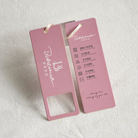 Étiquettes de vêtements en papier laminé imprimées en feuille d'argent écologiques, design personnalisé rose, couleurs personnalisées, formes personnalisables