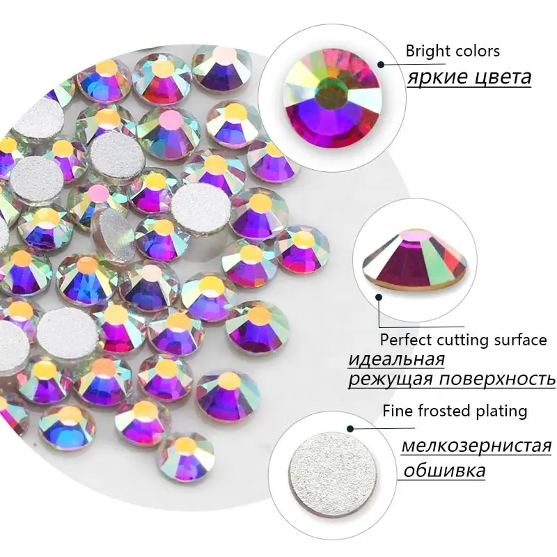 Yantuo Kristal Lebih dari 120 Warna untuk Memilih SS3-SS50 Kristal AB Kaca Belakang Datar Berlian Imitasi Non HotFix untuk Seni Kuku