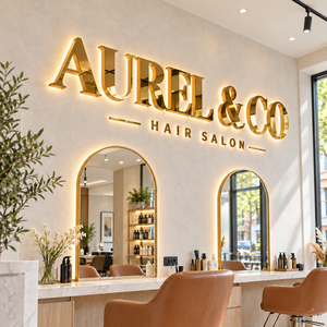 Insegna Personalizzata Grande per Salone, Retroilluminata a LED, in Alluminio, Luce Bianca Calda, Montaggio a Parete per Area Styling di Saloni di Bellezza Sopra i Specchi - Product Image 3