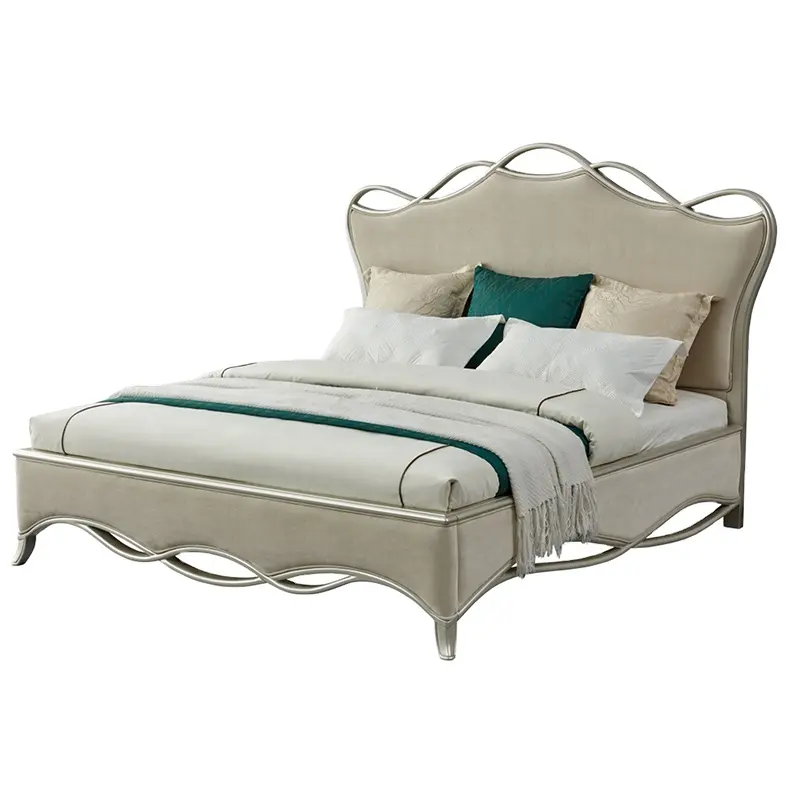 Amerikan villa yatak odası mobilyası ışık lüks beyaz zarif katı ahşap deri yatak